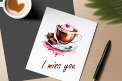Watercolor clipart valentines day coffee mug or chocolate with hearts  on clear background. Romantic and flavorful illustration. High resolution and perfect quality for printing and sublimation.
