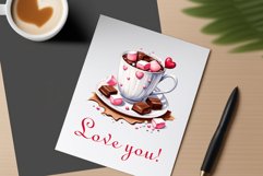 Watercolor clipart valentines day coffee mug or chocolate with hearts  on clear background. Romantic and flavorful illustration. High resolution and perfect quality for printing and sublimation.