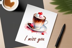 Watercolor clipart valentines day coffee mug or chocolate with hearts  on clear background. Romantic and flavorful illustration. High resolution and perfect quality for printing and sublimation.