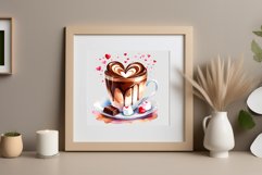 Watercolor clipart valentines day coffee mug or chocolate with hearts  on clear background. Romantic and flavorful illustration. High resolution and perfect quality for printing and sublimation.