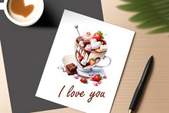 Watercolor clipart valentines day coffee mug or chocolate with hearts  on clear background. Romantic and flavorful illustration. High resolution and perfect quality for printing and sublimation.