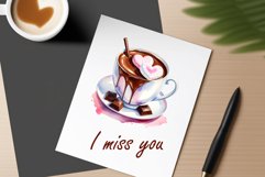 Watercolor clipart valentines day coffee mug or chocolate with hearts  on clear background. Romantic and flavorful illustration. High resolution and perfect quality for printing and sublimation.