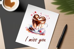 Watercolor clipart valentines day coffee mug or chocolate with hearts  on clear background. Romantic and flavorful illustration. High resolution and perfect quality for printing and sublimation.