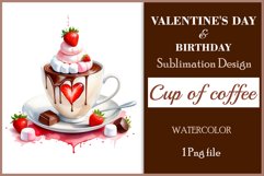 Watercolor clipart valentines day or birthday greeting card coffee mug or chocolate with hearts  on clear background. Romantic and flavorful illustration. High resolution and perfect quality for printing and sublimation.