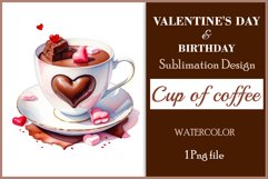 Watercolor clipart valentines day or birthday greeting card coffee mug or chocolate with hearts  on clear background. Romantic and flavorful illustration. High resolution and perfect quality for printing and sublimation.