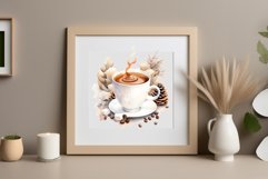 Watercolor clipart winter hot coffee mug or chocolate on clear background. Cozy and flavorful illustration. High resolution and perfect quality for printing and sublimation.