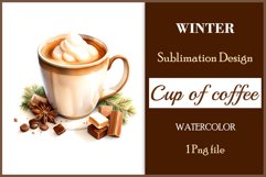 Watercolor clipart winter hot coffee mug or chocolate on clear background. Cozy and flavorful illustration. High resolution and perfect quality for printing and sublimation.