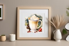 Watercolor clipart winter hot coffee mug or chocolate on clear background. Cozy and flavorful illustration. High resolution and perfect quality for printing and sublimation.