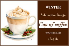 Watercolor clipart winter hot coffee mug or chocolate on clear background. Cozy and flavorful illustration. High resolution and perfect quality for printing and sublimation.