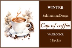 Watercolor clipart winter hot coffee mug or chocolate on clear background. Cozy and flavorful illustration. High resolution and perfect quality for printing and sublimation.