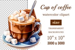 Watercolor clipart winter hot coffee mug or chocolate on clear background. Cozy and flavorful illustration. High resolution and perfect quality for printing and sublimation.