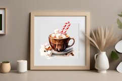 Watercolor clipart winter hot coffee mug or chocolate on clear background. Cozy and flavorful illustration. High resolution and perfect quality for printing and sublimation.