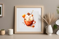 Watercolor clipart winter hot coffee mug or chocolate on clear background. Cozy and flavorful illustration. High resolution and perfect quality for printing and sublimation.