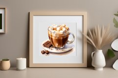 Watercolor clipart winter hot coffee mug or chocolate on clear background. Cozy and flavorful illustration. High resolution and perfect quality for printing and sublimation.