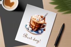 Watercolor clipart winter hot coffee mug or chocolate on clear background. Cozy and flavorful illustration. High resolution and perfect quality for printing and sublimation.