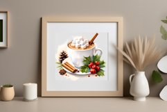 Watercolor clipart winter hot coffee mug or chocolate on clear background. Cozy and flavorful illustration. High resolution and perfect quality for printing and sublimation.