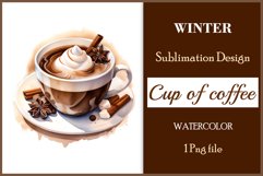 Watercolor clipart winter hot coffee mug or chocolate on clear background. Cozy and flavorful illustration. High resolution and perfect quality for printing and sublimation.