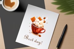 Watercolor clipart winter hot coffee mug or chocolate on clear background. Cozy and flavorful illustration. High resolution and perfect quality for printing and sublimation.
