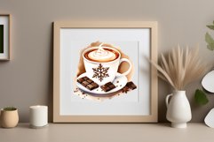 Watercolor clipart winter hot coffee mug or chocolate on clear background. Cozy and flavorful illustration. High resolution and perfect quality for printing and sublimation.
