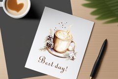 Watercolor clipart winter hot coffee mug or chocolate on clear background. Cozy and flavorful illustration. High resolution and perfect quality for printing and sublimation.