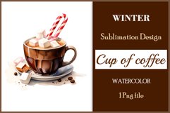 Watercolor clipart winter hot coffee mug or chocolate on clear background. Cozy and flavorful illustration. High resolution and perfect quality for printing and sublimation.