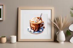 Watercolor clipart winter hot coffee mug or chocolate on clear background. Cozy and flavorful illustration. High resolution and perfect quality for printing and sublimation.