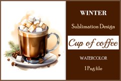 Watercolor clipart winter hot coffee mug or chocolate on clear background. Cozy and flavorful illustration. High resolution and perfect quality for printing and sublimation.