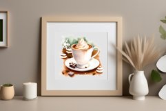 Watercolor clipart winter hot coffee mug or chocolate on clear background. Cozy and flavorful illustration. High resolution and perfect quality for printing and sublimation.