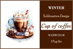Watercolor clipart winter hot coffee mug or chocolate on clear background. Cozy and flavorful illustration. High resolution and perfect quality for printing and sublimation.