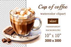 Watercolor clipart winter hot coffee mug or chocolate on clear background. Cozy and flavorful illustration. High resolution and perfect quality for printing and sublimation.