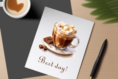Watercolor clipart winter hot coffee mug or chocolate on clear background. Cozy and flavorful illustration. High resolution and perfect quality for printing and sublimation.