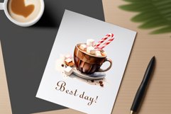 Watercolor clipart winter hot coffee mug or chocolate on clear background. Cozy and flavorful illustration. High resolution and perfect quality for printing and sublimation.