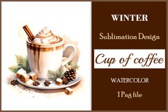 Watercolor clipart winter hot coffee mug or chocolate on clear background. Cozy and flavorful illustration. High resolution and perfect quality for printing and sublimation.