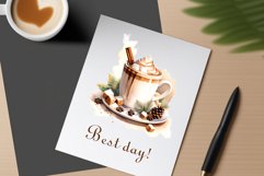 Watercolor clipart winter hot coffee mug or chocolate on clear background. Cozy and flavorful illustration. High resolution and perfect quality for printing and sublimation.