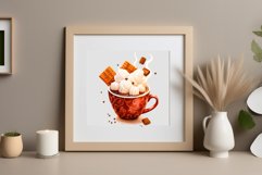 Watercolor clipart winter hot coffee mug or chocolate on clear background. Cozy and flavorful illustration. High resolution and perfect quality for printing and sublimation.