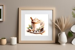 Watercolor clipart winter hot coffee mug or chocolate on clear background. Cozy and flavorful illustration. High resolution and perfect quality for printing and sublimation.