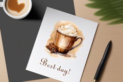 Watercolor clipart winter hot coffee mug or chocolate on clear background. Cozy and flavorful illustration. High resolution and perfect quality for printing and sublimation.