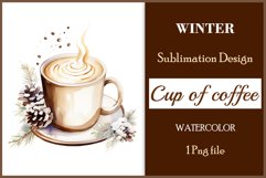 Watercolor clipart winter hot coffee mug or chocolate on clear background. Cozy and flavorful illustration. High resolution and perfect quality for printing and sublimation.