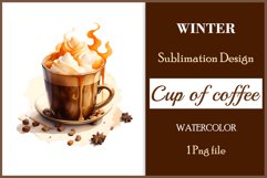 Watercolor clipart winter hot coffee mug or chocolate on clear background. Cozy and flavorful illustration. High resolution and perfect quality for printing and sublimation.