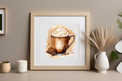 Watercolor clipart winter hot coffee mug or chocolate on clear background. Cozy and flavorful illustration. High resolution and perfect quality for printing and sublimation.