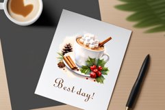 Watercolor clipart winter hot coffee mug or chocolate on clear background. Cozy and flavorful illustration. High resolution and perfect quality for printing and sublimation.