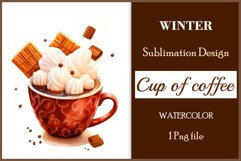 Watercolor clipart winter hot coffee mug or chocolate on clear background. Cozy and flavorful illustration. High resolution and perfect quality for printing and sublimation.