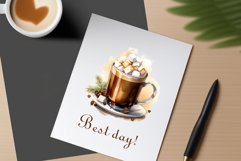 Watercolor clipart winter hot coffee mug or chocolate on clear background. Cozy and flavorful illustration. High resolution and perfect quality for printing and sublimation.