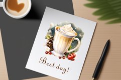 Watercolor clipart winter hot coffee mug or chocolate on clear background. Cozy and flavorful illustration. High resolution and perfect quality for printing and sublimation.