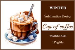 Watercolor clipart winter hot coffee mug or chocolate on clear background. Cozy and flavorful illustration. High resolution and perfect quality for printing and sublimation.