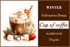 Watercolor clipart winter hot coffee mug or chocolate on clear background. Cozy and flavorful illustration. High resolution and perfect quality for printing and sublimation.