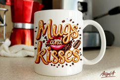 Funny coffee quotes, mugs and kisses, coffee mug sublimation Product Image 1