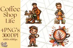 Coffee Shop Clip Art, Cafe Life, People Art PNG Graphics Product Image 1