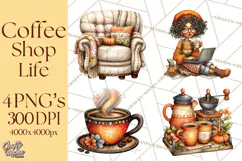 Coffee Shop Clip Art, Cafe Life, People Art PNG Graphics Product Image 1