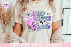 Iced Coffee is My Bestie Png, Funny Skeleton Sublimation PNG Product Image 4